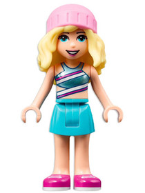 Friends Stephanie, Metallic Light Blue Swimsuit Top, Medium Azure Skirt, Bright Pink Hat