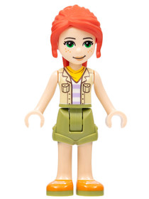 Friends Mia, Olive Green Shorts, Orange Shoes, Tan Vest, Bright Light Orange Scarf