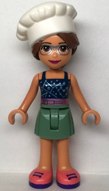 Friends Olivia - Sand Green Skirt, Dark Blue Top with Metallic Pink Belt, White Chef Toque with Hair