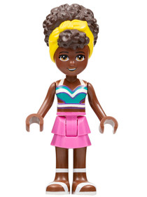 Friends Nandi - White and Dark Turquoise Bikini Top, Dark Pink Skirt, White Sandals, Yellow Head Wra