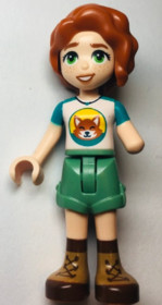 Friends Autumn - Dark Turquoise and White Top with Fox, Sand Green Shorts, Nougat and Reddish Brown 