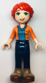Friends Mia - Dark Azure Shirt, Orange Sweater, Dark Blue Pants, Dark Tan and Reddish Brown Boots