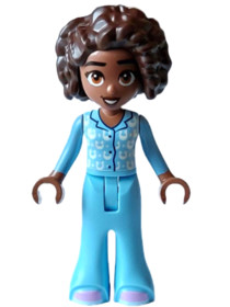 Friends Aliya - Bright Light Blue Pajamas, Top with White Horseshoes and Dots, Lavender Shoes