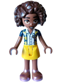 Friends Aliya - Dark Blue Vest with Diamonds over White Blouse, Yellow Skirt, Metallic Pink Sandals
