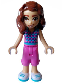 Friends Luna - Dark Pink and Medium Azure Top with Scales, Dark Pink Trousers Cropped, White Shoes
