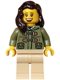 Holiday Express Train Passenger - Female, Olive Green Jacket, Tan Legs, Dark Brown Hair