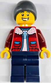 Ice Skater - Male, Red Jacket over White Shirt, Dark Blue Legs, Dark Bluish Gray Beanie