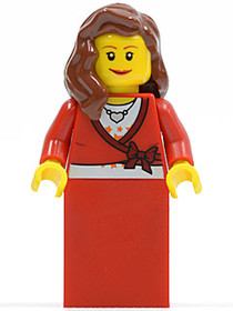Sweater Cropped with Bow, Heart Necklace, Red Skirt, Reddish Brown Female Hair over Shoulder, Small 