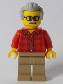 Grandfather with Flannel Shirt, Dark Tan Legs, Light Bluish Gray Hair