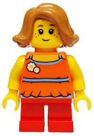Child Girl with Medium Nougat Short Swept Sideways Hair and Red Short Legs, Covered Back