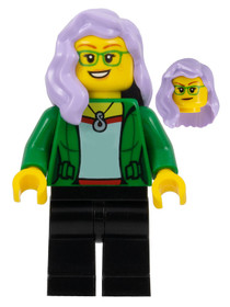 Woman, Green Jacket, Lavender Hair