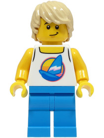 Beach Tourist - Male, White Tank Top with Dark Azure Sailboat, Dark Azure Legs, Tan Hair